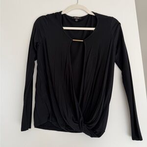 Sexy Ella Moss Black Long Sleeve Draped Front Twist Top XS